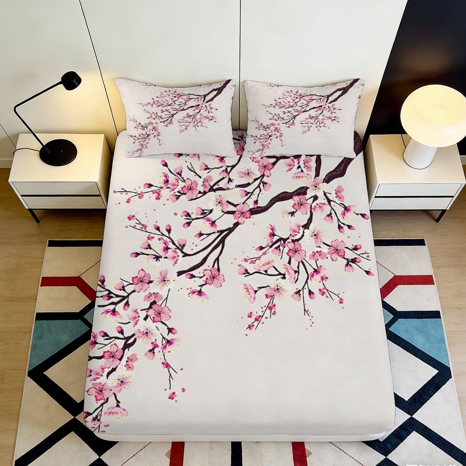 Jqzkxnhpbr Style-10 3D Printed Cherry Blossom Fitted Sheet Microfiber Soft Anti-Slip Sakura Branch Bed Cover For Bedroom Guest Room Mattress Protection 90X200x25cm