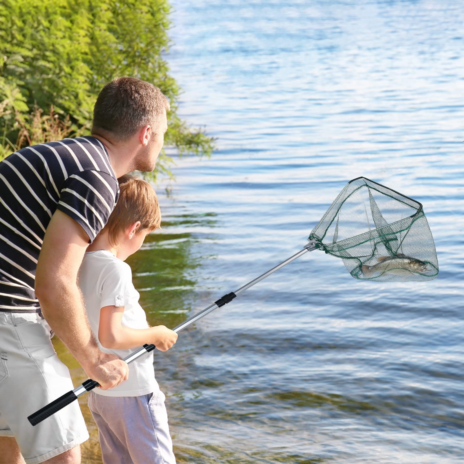 LEcylankEr Épuisette de pêche pliable épuisette caoutchoutée avec manche télescopique de 120 cm épuisette de capture épuisette de pêche pour fishing