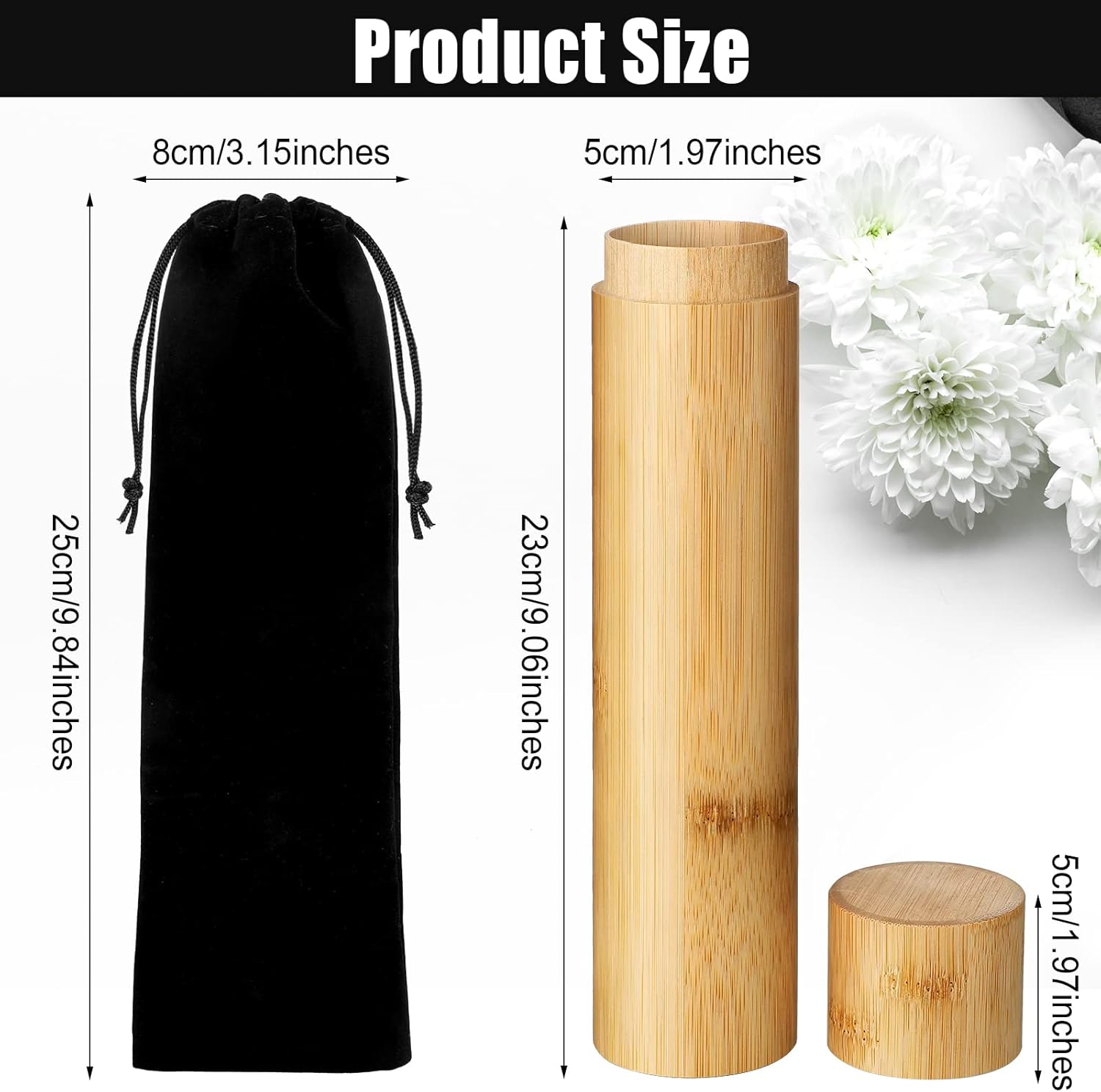 2 Sets Scattering Urns Bamboo Scattering Cremation Small Urns Mini Bamboo Spreading Funeral Urn Tube Keepsake Urn with Black Velvet Bag Human Ashes Casket for Humans Pet Dog - Image 2