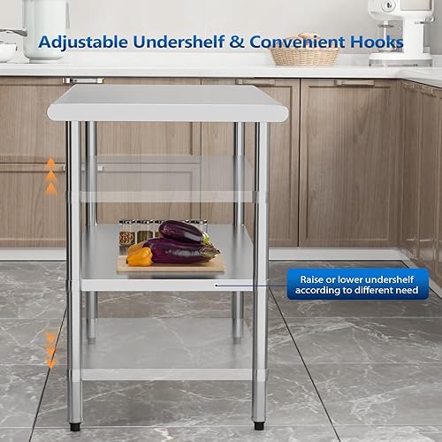 Miniatura 7 de ROVSUN Mesa de acero inoxidable de 48 x 24 pulgadas para preparación y trabajo, mesas de trabajo comerciales y estaciones de trabajo, mesa de metal