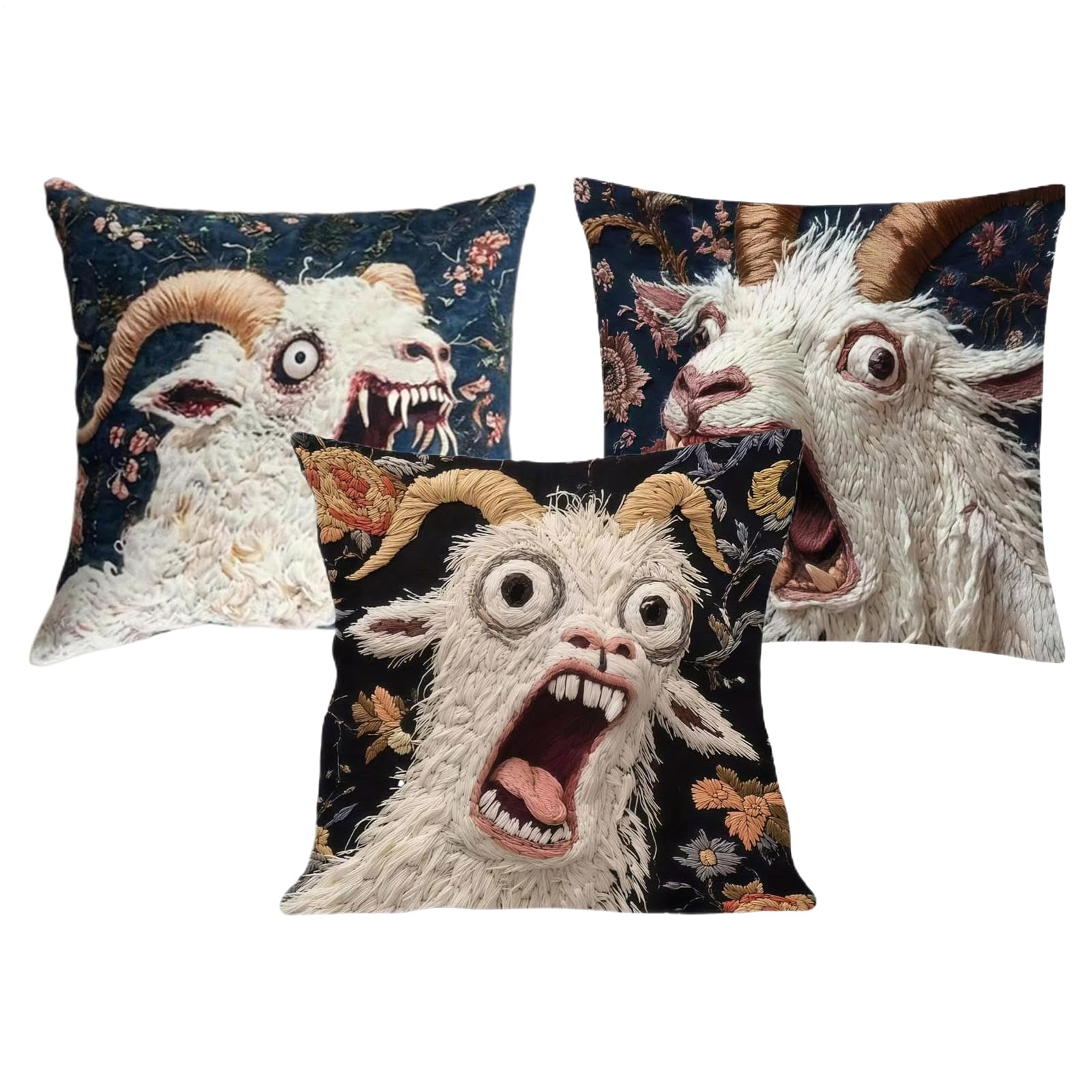 Fundas de cojín de cabra gritona de 45x45 cm con cremallera oculta en pack de 3 piezas