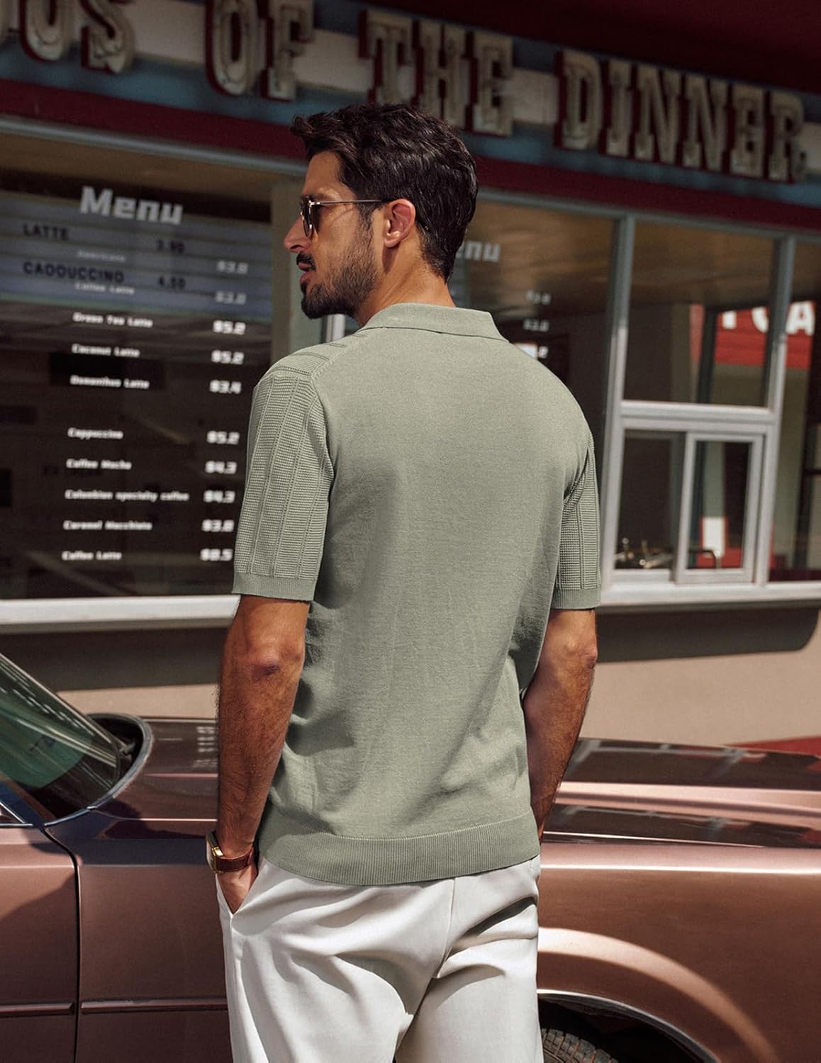 PJ PAUL JONES Mens Polo Shirts V-Neck Knit Polo Textured Summer Shirts - Image 4