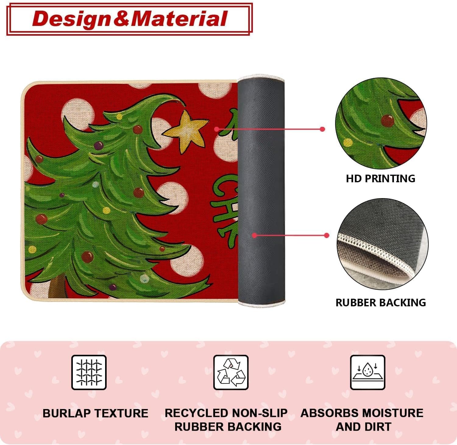 Baccessor Christmas Kitchen Rugs Set of 2, Dot Xmas Trees Merry Christmas Kitchen Mats for Floor Non Slip Winter Holiday Farmhouse Christmas Decoration 17x29 and 17x47 Inch