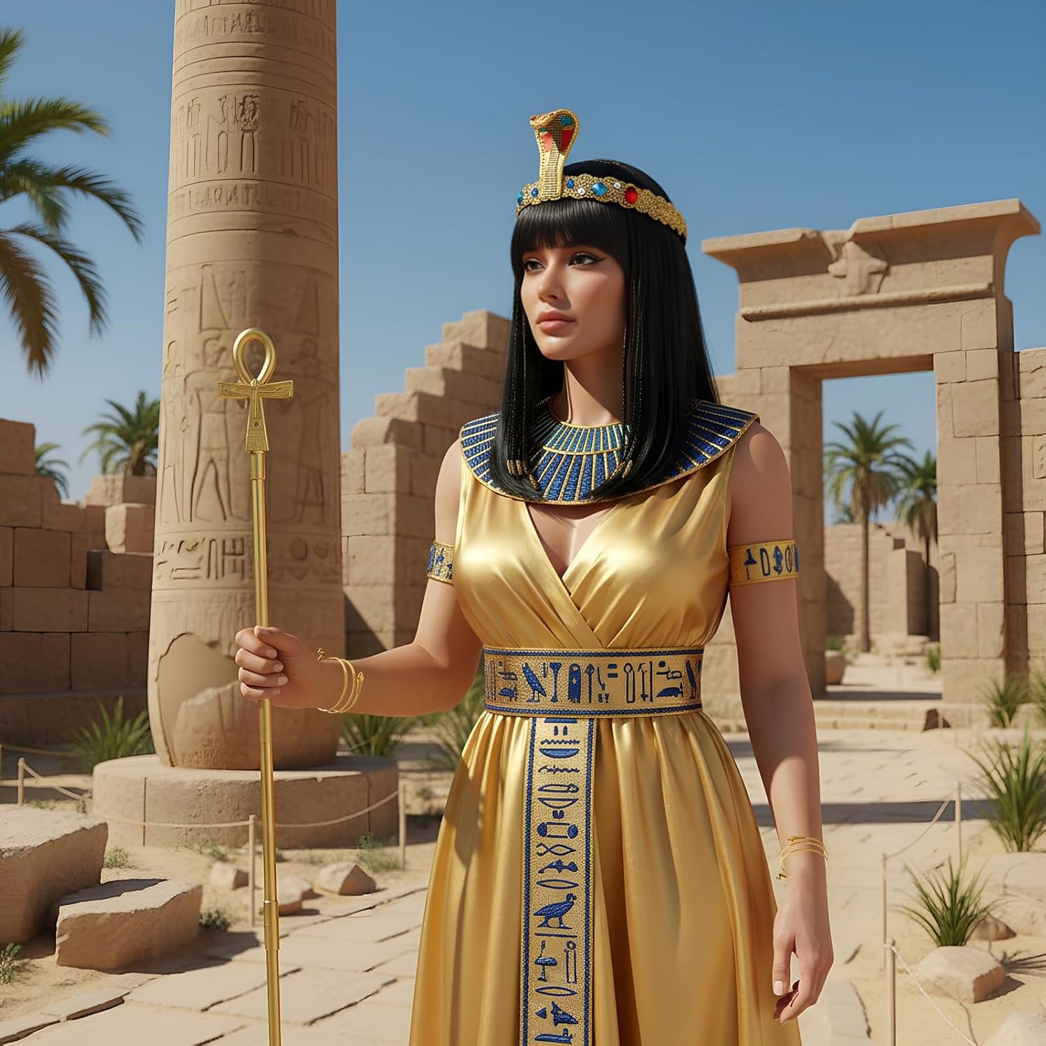 Unittype Cleopatra Costume Accessories Including Egyptian Headpiece Swirl Snake Bracelets Braided Wig Sandals for Women - Image 5