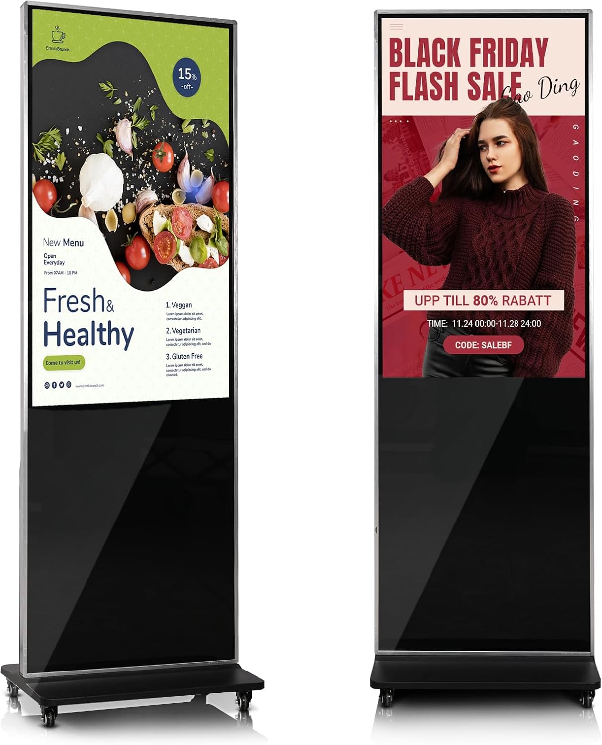 43" 4K LCD Digital Signage Display, Indoor Floor Standing Advertising Kiosk, Commercial Digital Signage Kiosk, HDMI WiFi Bluetooth Input Auto AD Player, 4+32GB Android 14.0 OS Black