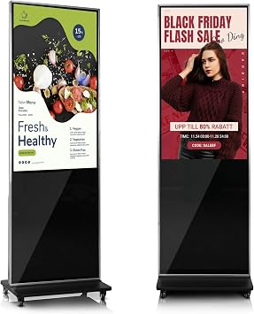 43" Digital Signage Display Kiosk Indoor Floor Standing Advertising | 4K Android 14 4 + 32 Storage, USB WiFi HDMI Bluetooth Input, Smart Split Screen, Free CMS, 700 Nits, Life over 50,000 hours