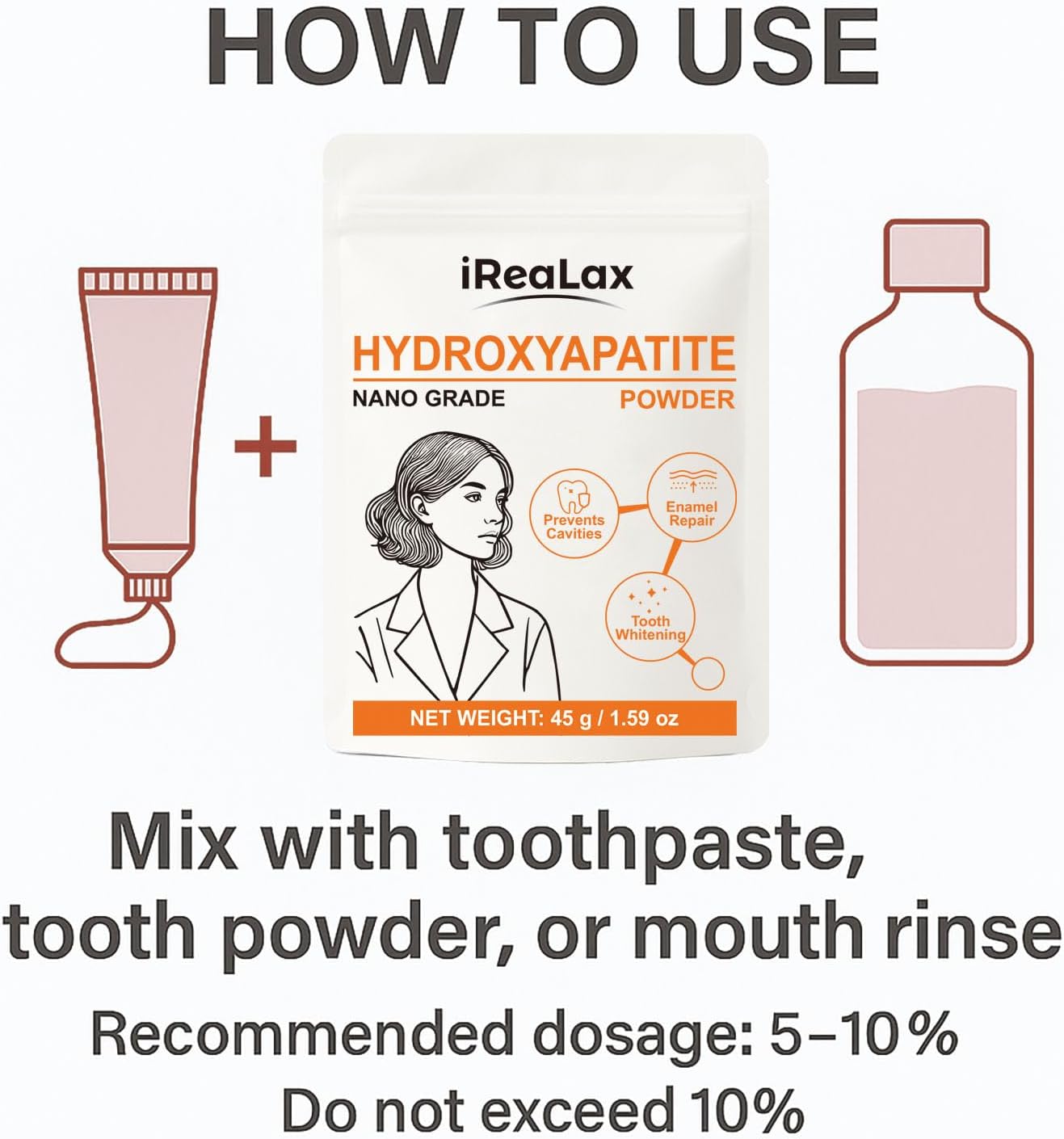 100% Pure Hydroxyapatite Powder 45g (1.59 oz) | Nano Grade Hydroxyapatite Powder for Teeth | DIY Toothpaste, Teeth Whitening & Soap Making