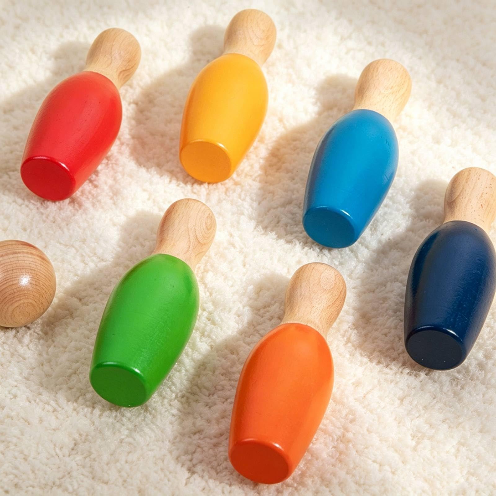 Jeu Bowling en Bois Robuste Jeu Quilles en Bois Sûr Jouet pour Enfants, Tout-Petits, Maternelle