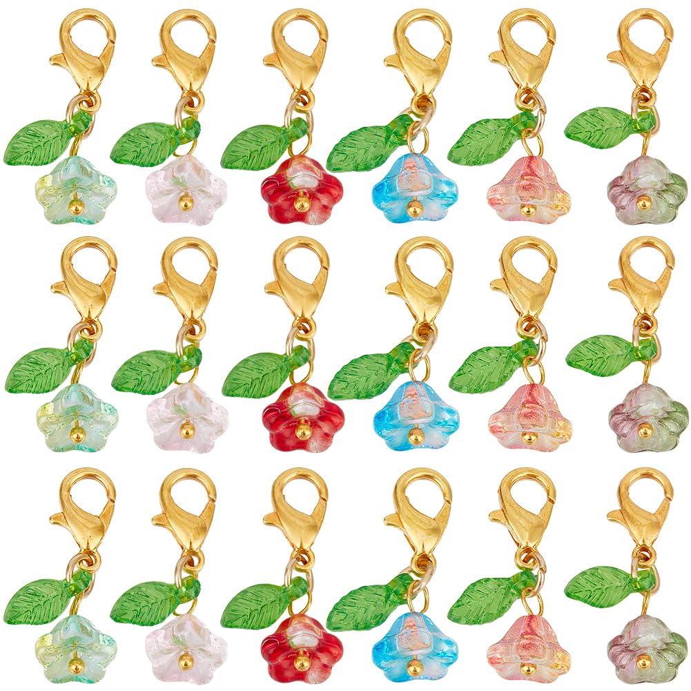 SUNNYCLUE 1 Box 48Pcs Crochet Stitch Markers Knitting Stitch Marker Knitting Markers Small Flower Leaf Crochet Lobster Claw Clasps Charms Crochet Markers for Knitting Weaving Sewing Needleworks