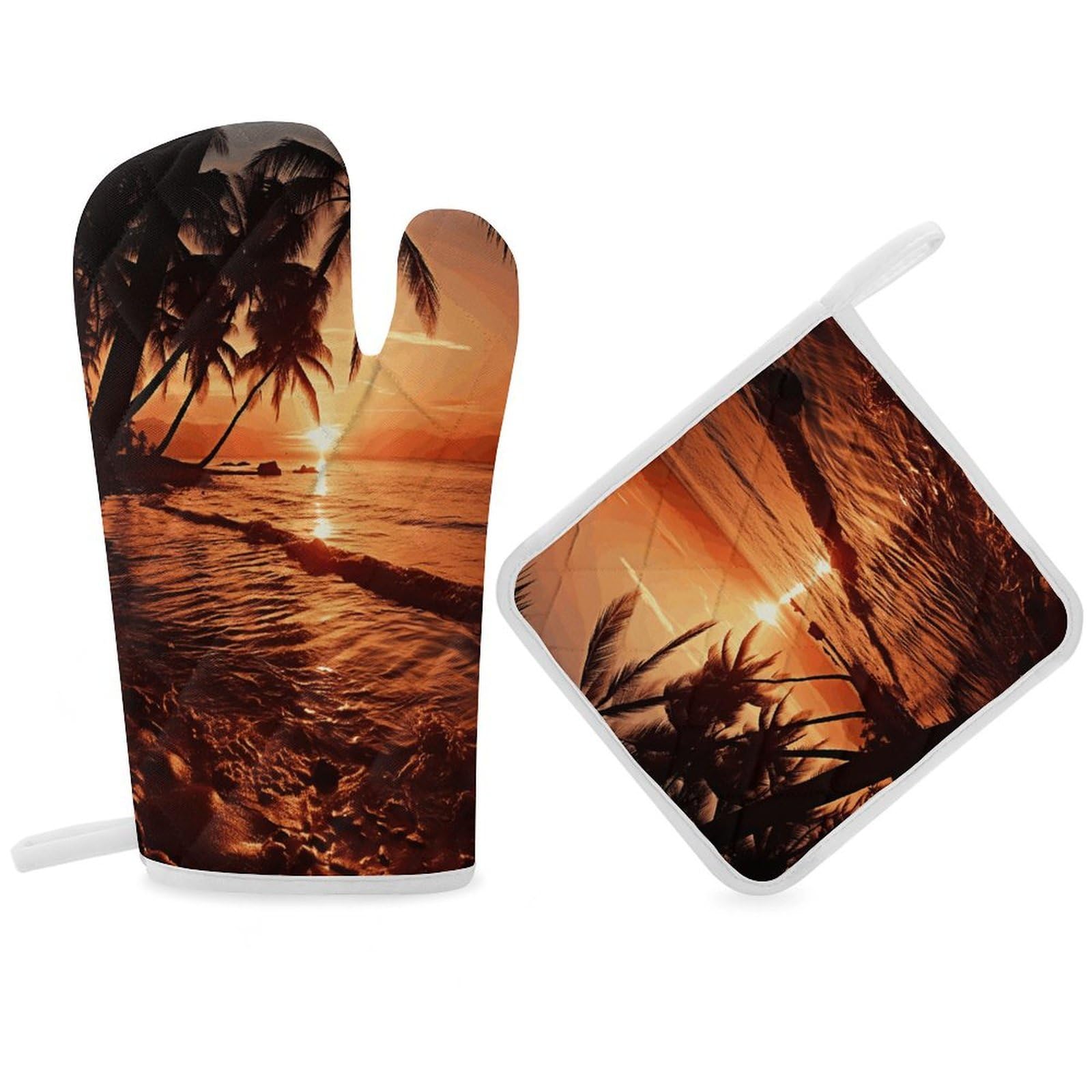 Fodpand Women's Style Dusk Tropical Beach Palm Oven Mitts And Pot Holders Sets,Oven Gloves For Kitchen Oven Mitts And Potholders For Baking Cooking Grilling Apartment Essentials