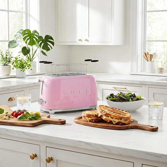 SMEG TSSR02 Sandwich Rack Set 2-Piece Stainless Steel Toasting Cages with Anti-Heat Handles Compatible with SMEG TSF02 4-Slice Toasters