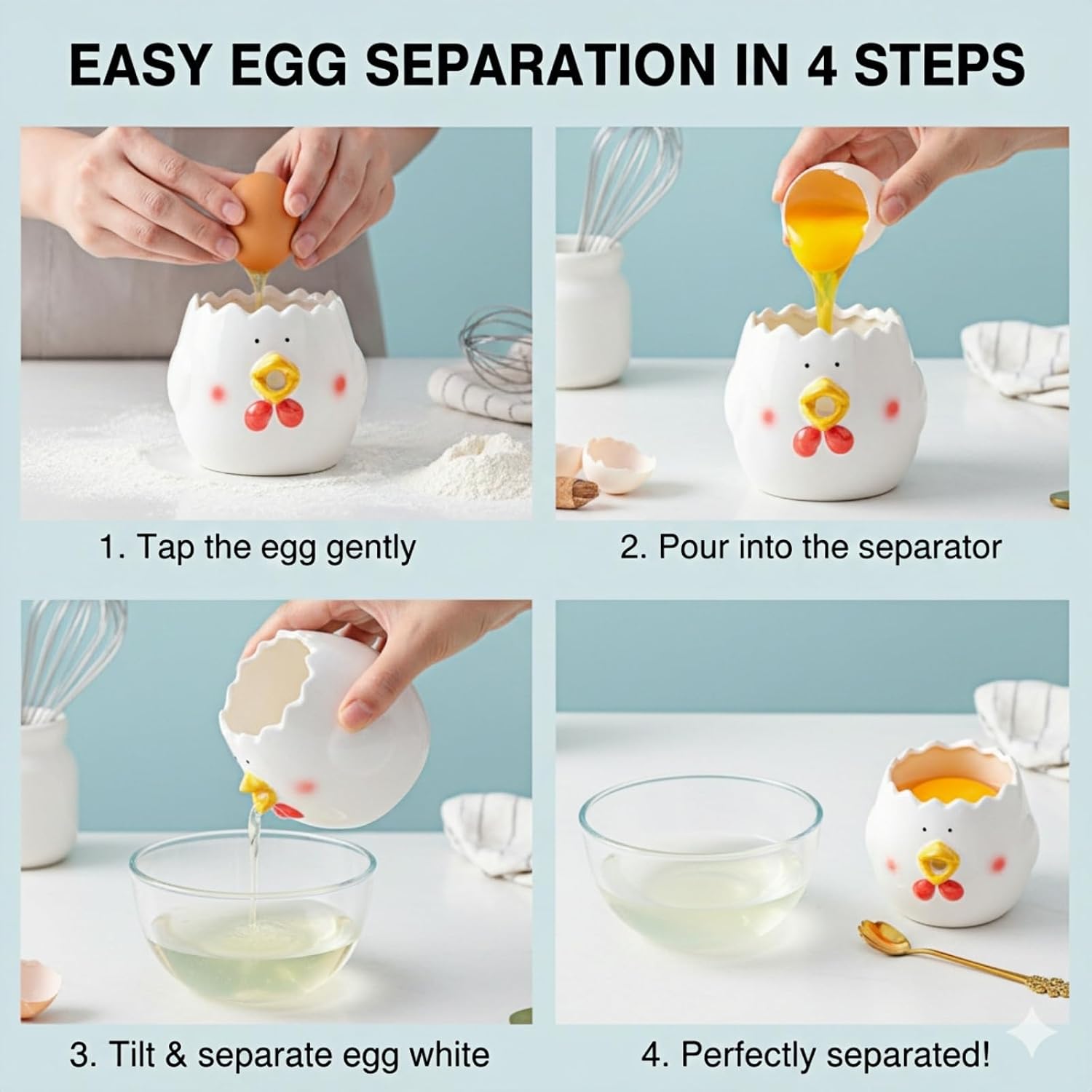 Ceramic Egg Separator - Cute Chick Egg Yolk White Separator, Practical Baking Tools for Raw Eggs - Creative Kitchen Gadgets and Accessories