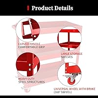 Vista 3 de Carrito de herramientas comercial de 3 niveles, carrito de herramientas rodante de acero de 330 libras con freno, carros de herramientas de servicio