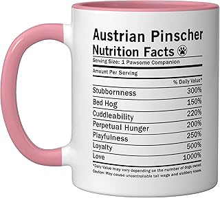 Austrian Pinscher Nutrition Facts Funny Dog Ceramic Mug, Pink/White