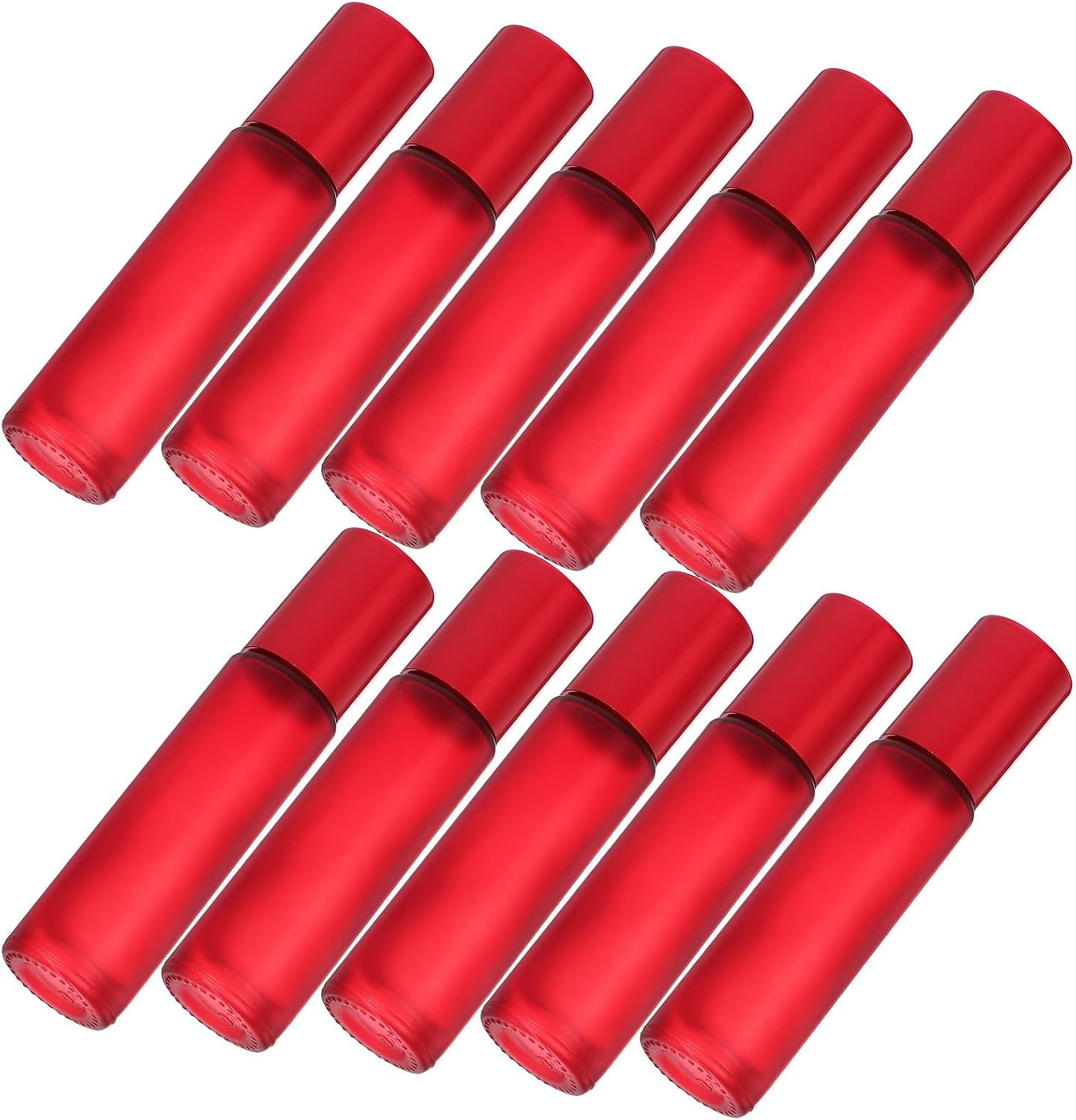 10pcs 10ml Red Glass Oil Roller Bottles with Stainless Steel Balls, Refillable Cosmetic and Eye Serum Roll-on Bottles for Travel and Essential Oils