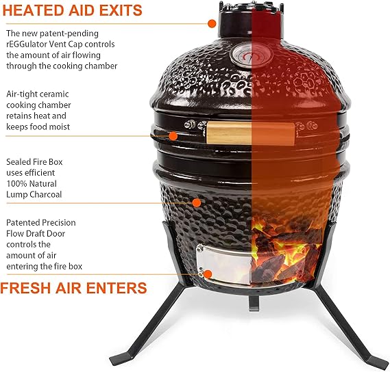 Amazon.com: CHARAPID Parrilla Kamado de 12.0 in, parrilla de huevo de  carbón de cerámica, parrilla multifuncional al aire libre para barbacoa,  camping y picnic : Patio, Césped y Jardín
