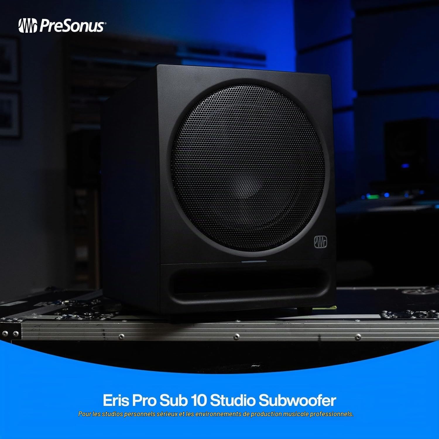 PreSonus Eris Pro Sub 10 — Subwoofer de studio actif de 10 pouces, orienté vers l'avant, avec pédale de commande