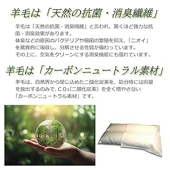 Amazon｜羊毛のまくら 高さ低め9cm（S） ひつじ 枕 羊毛100
