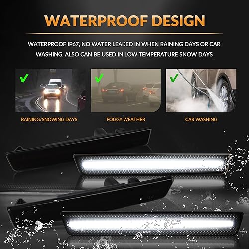 Miniatura 5 de Luces LED blancas de señalización laterales parachoques luces de señal de estacionamiento para Dodge Challenger 2015-2023 4 piezas, lente ahumada