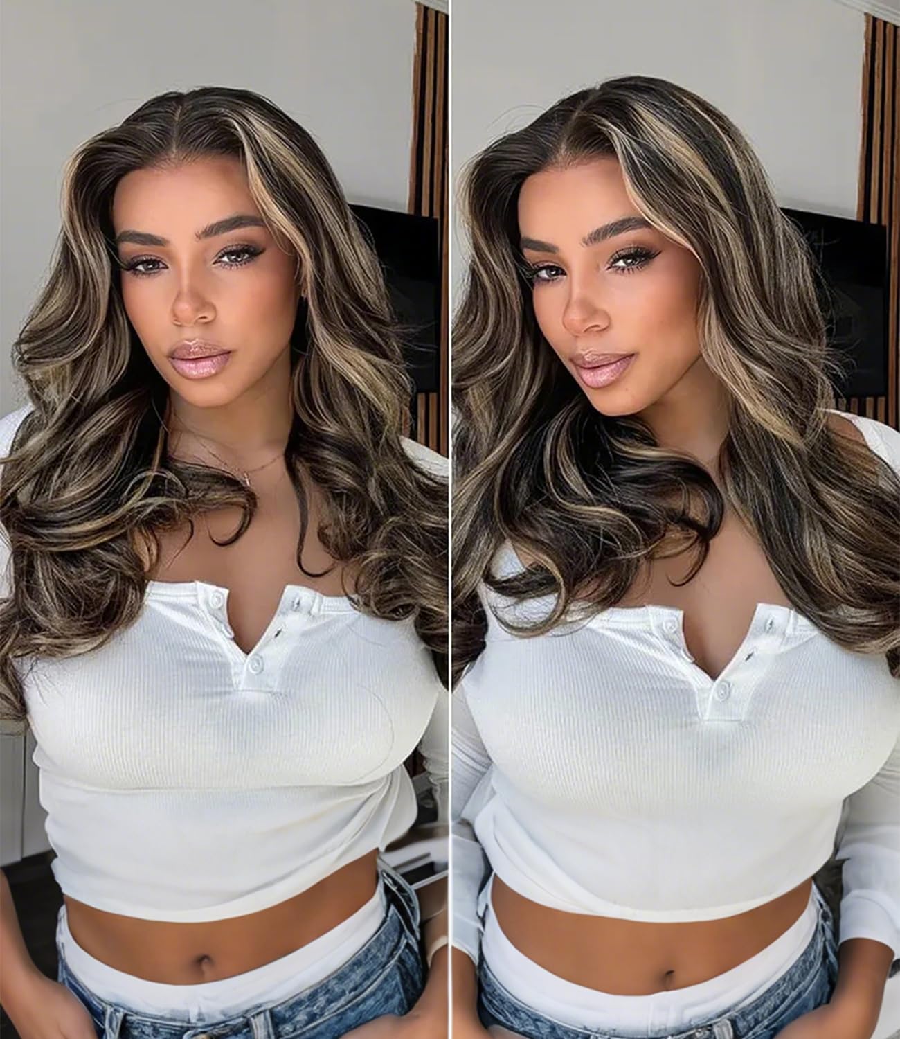 Ugrace Highlight Ombre Lace Front Wig Human Hair 6x5 HD Glueless Wigs Human Hair Pre Plucked Pre Cut Wear and Go Pre Bleached Knots 200% Density Balayage Loose Body Wave Wigs for Black Women 18Inch - Image 7