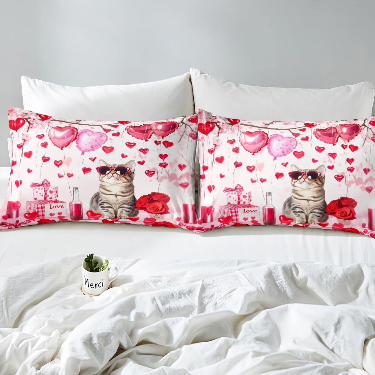 jejeloiu Toddler Size Pink Bedding Set Love Heart Duvet Cover Valentine's Day Comforter Cover for Kids Boys Girls Romantic Bedspread Cover Breathable Quilt Cover (No Comforter)
