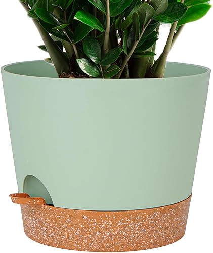 Miniatura 8 de SwinDuck Maceta grande de riego automático de 12 pulgadas, maceta cilíndrica de plástico para plantas y flores de interior y exterior, color negro