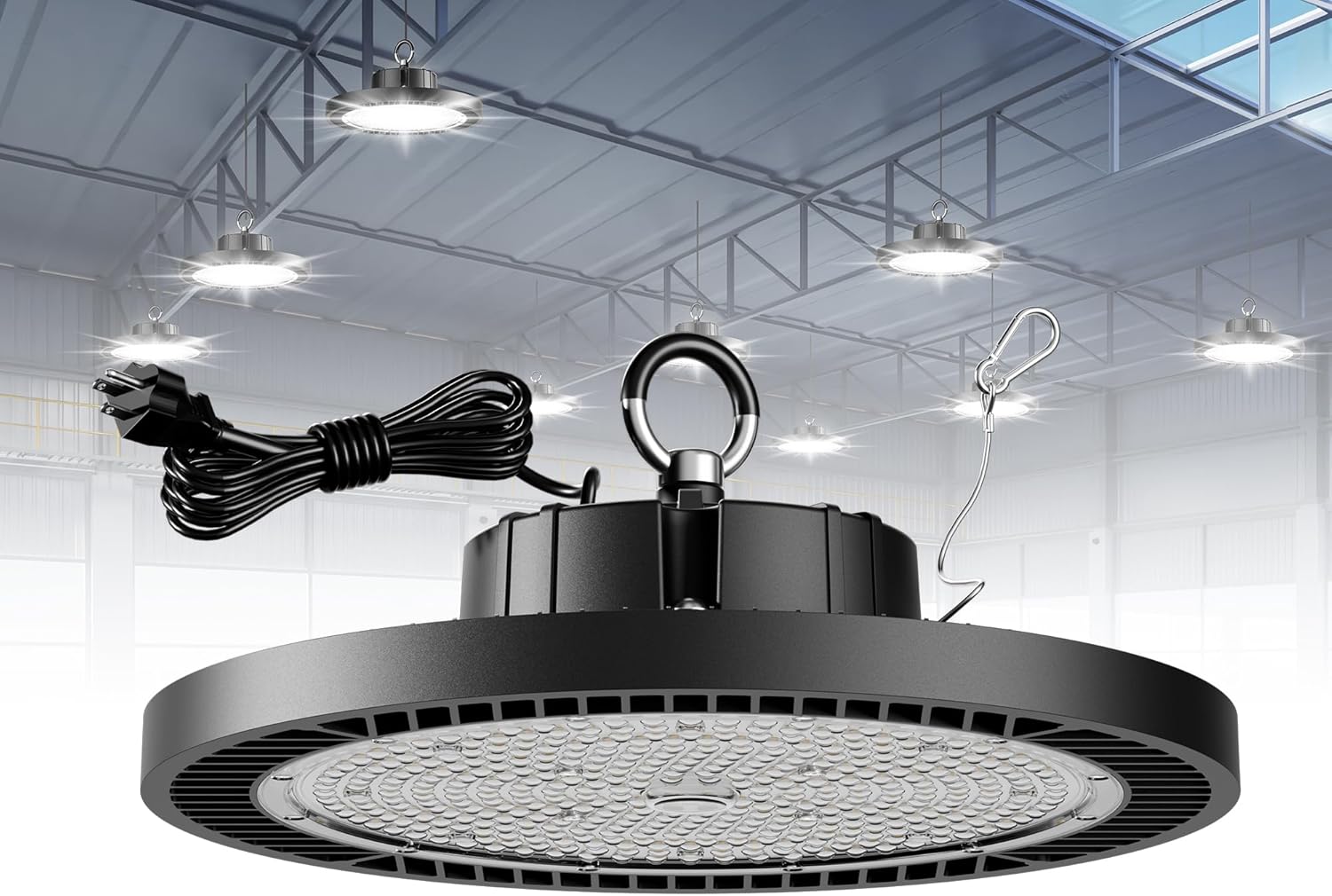 10 Pack UFO LED High Bay Light 200W, 30000LM 5000K AC100-277V UFO High Bay LED Shop Light with Plug Alternative to 800W MH/HPS for Garage Workshop Warehouse Factory Gym Barn.