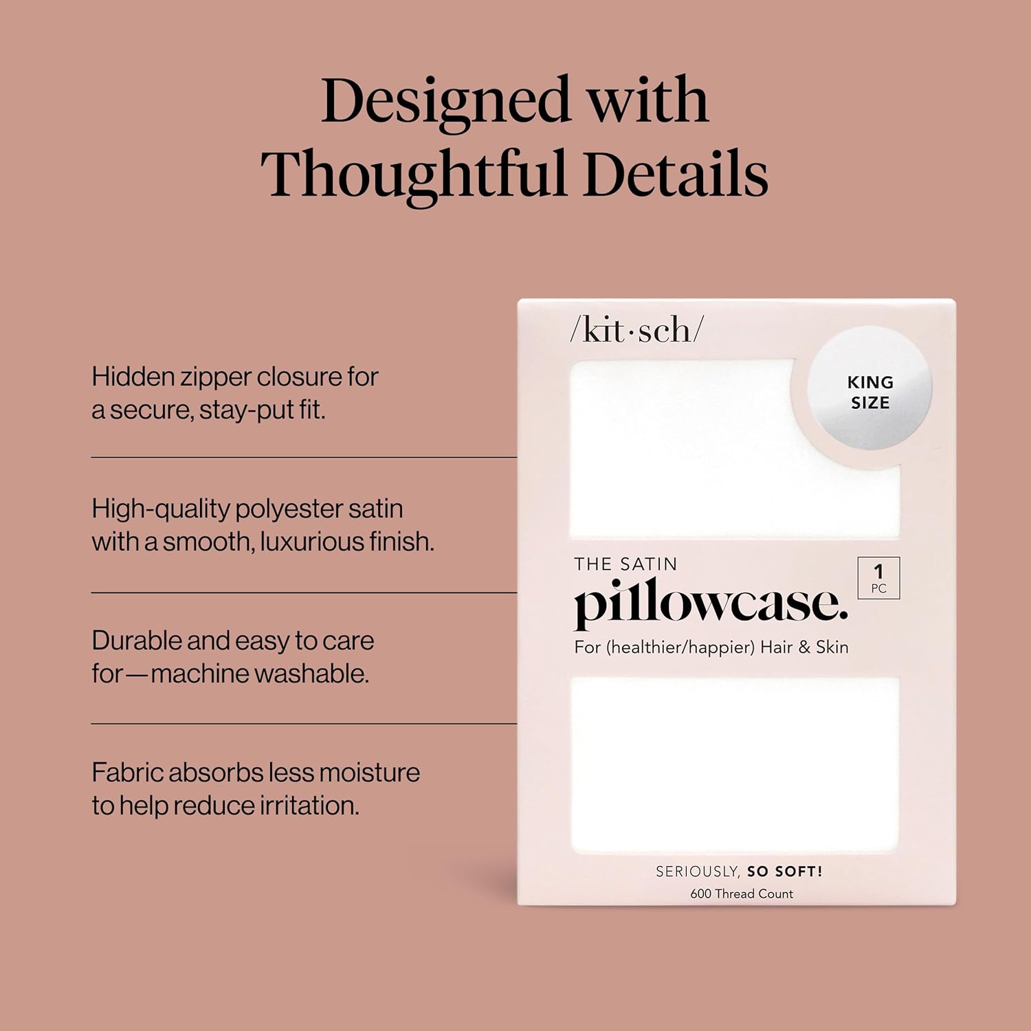 Kitsch Satin Pillowcase with Zipper for Hair & Skin - Softer Than Silk Pillow Cases, Smooth Cooling Satin Pillow Case, Wrinkle-Free, Machine Washable - King Size Satin Pillow Case (19x36) - Ivory - Image 3