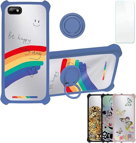 Case Compatible with Celular Kalley Element 5+Plus Phone Case Cover [with Tempered Glass Screen Protector][Hard PC + Soft Silicone][Ring Support]