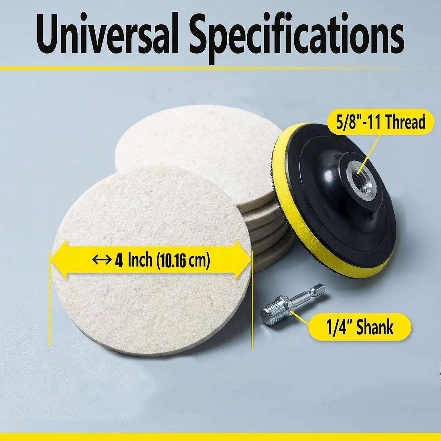 4" Felt Polishing Pads Kits, 1/4" Shank with 5/8"-11 Thread | Compressed Wool Felt Polishing Kits for Drill Rotary Tools