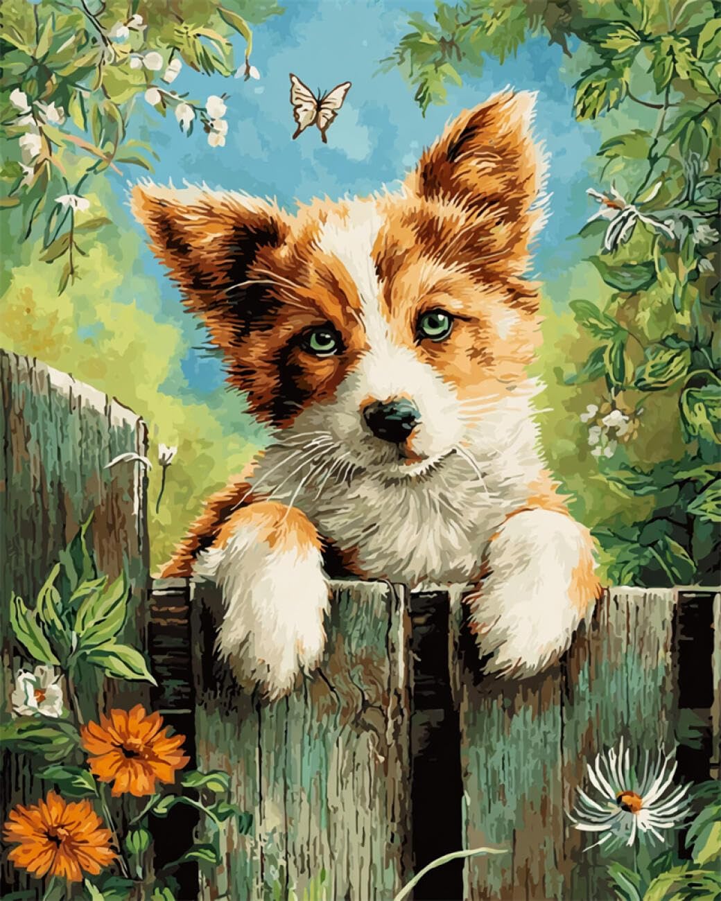 Rkflgew C Diy Seed Bead Embroidery Kits Dog On The Fence 40X50cm
