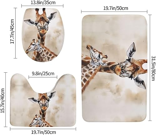 Miniatura 2 de Juego de alfombras de baño con estampado de jirafa, alfombra de baño suave y absorbente, lavable, antideslizante, alfombra de baño de felpa peluda,