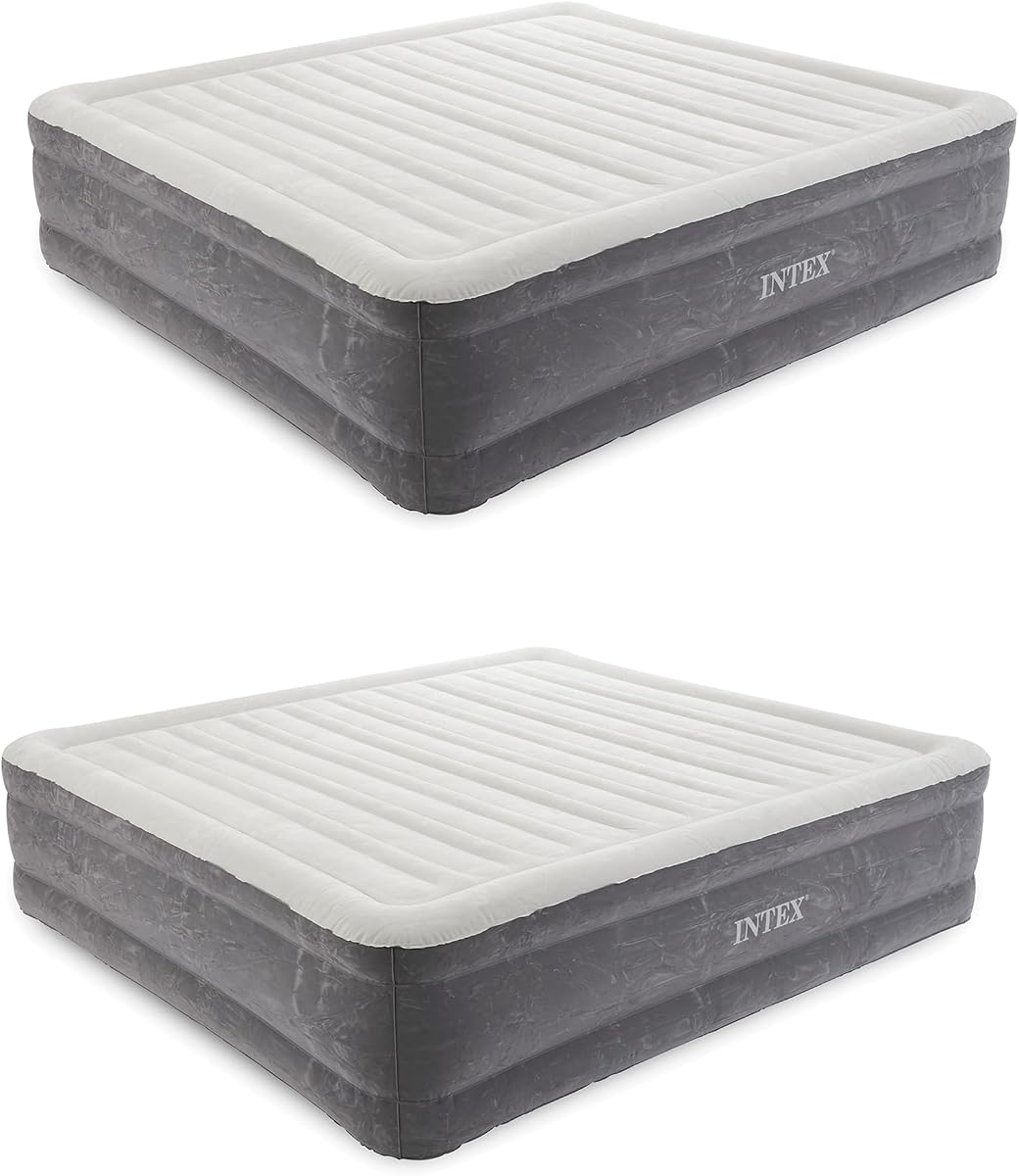 18-Inch King-Sized Inflatable Fiber-Tech Elevated Premium Plush Comfort Air Mattress Bed with Built-in Pump and Dura-Beam Technology (2 Pack)