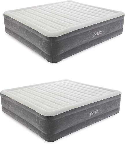Intex Colchón inflable Fiber-Tech de 18 pulgadas de tamaño King con bomba integrada y tecnología Dura-Beam (paquete de 2)