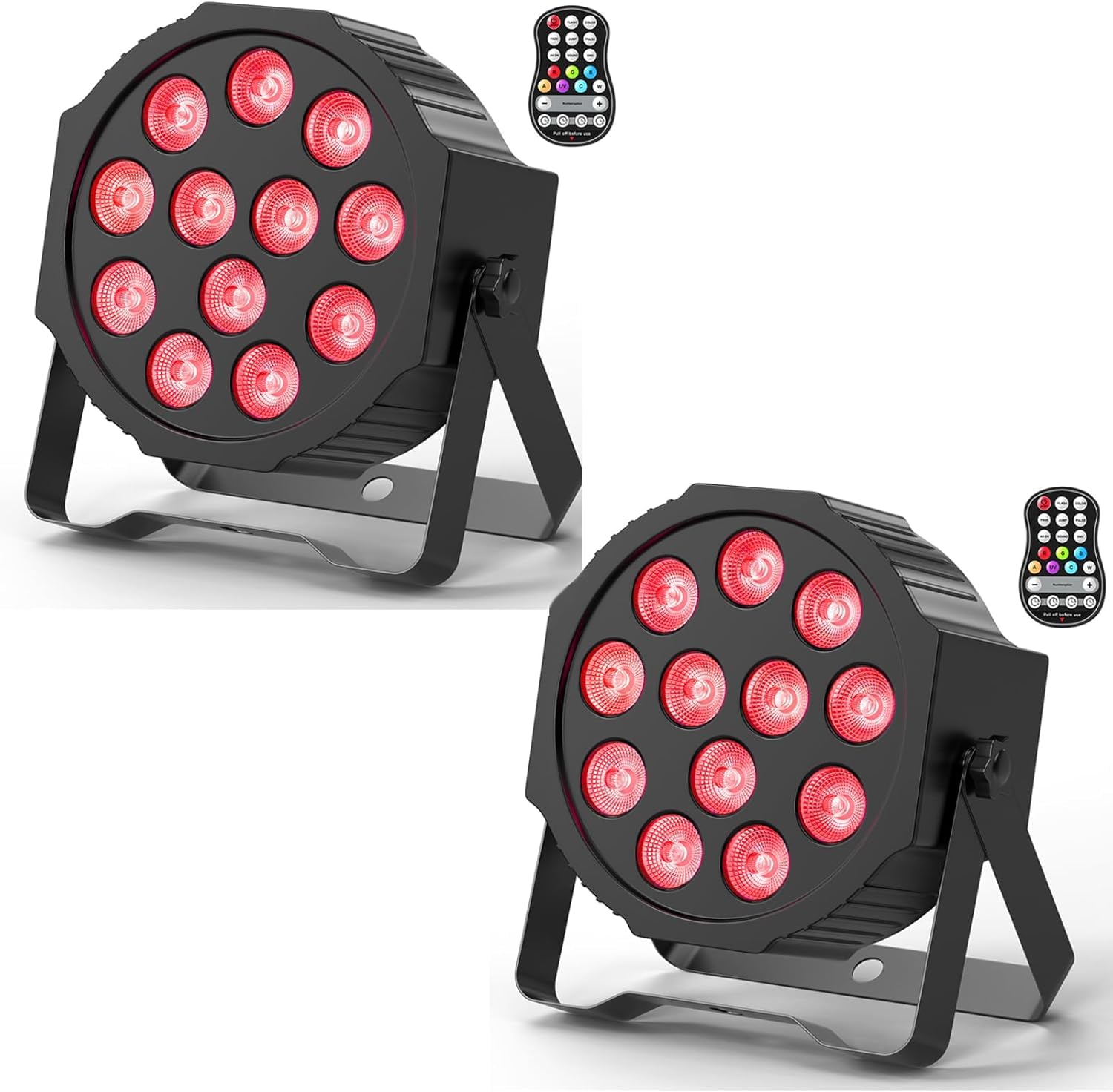 2 Pezzi Par LED Batteria Ricaricabile, RGBW 12 LED Luci da Palco con Telecomando e Funzione Timer, 8CH Illuminazione Palco per Feste DJ Bar Banda Concerto Club Christmas