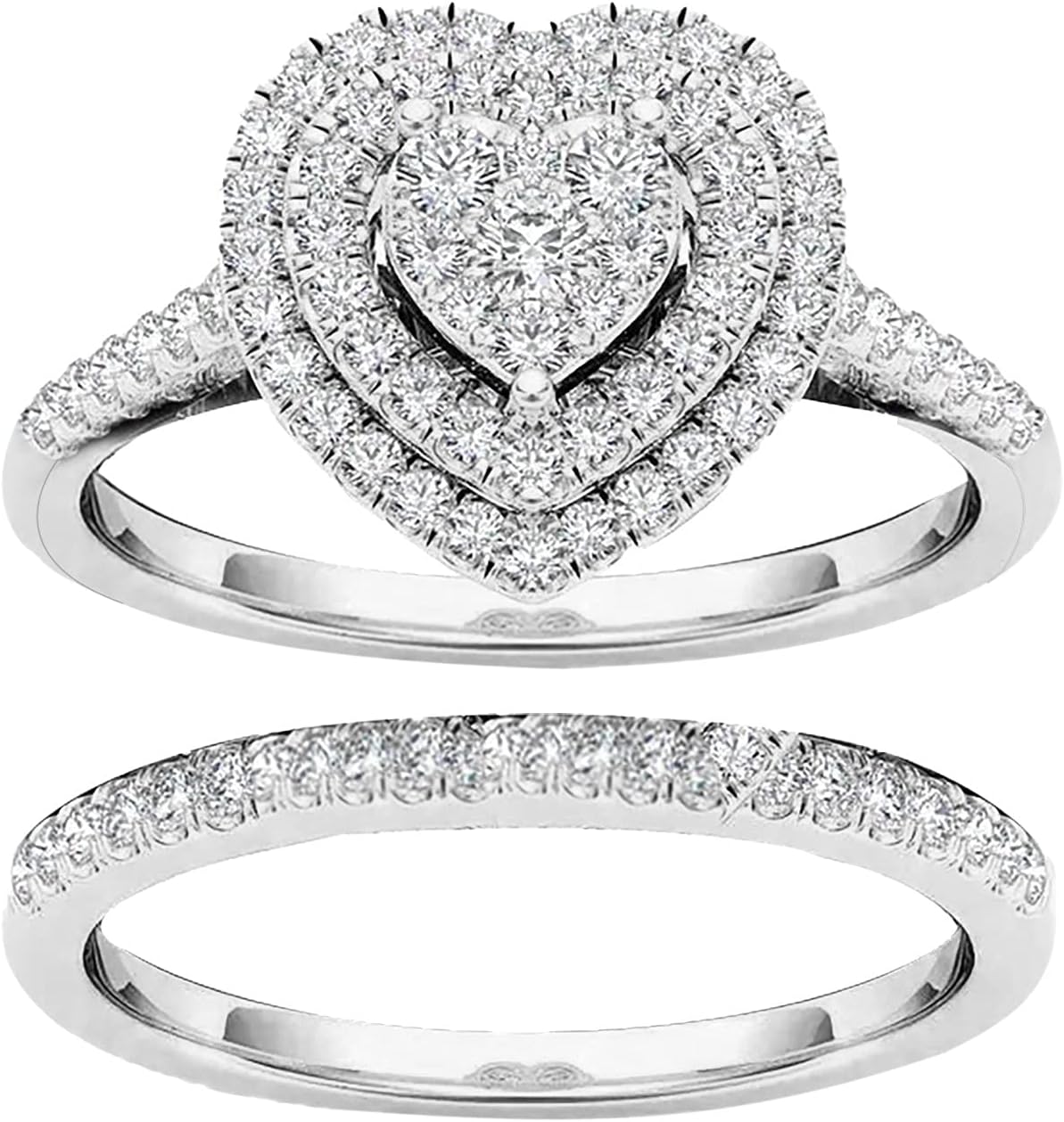 Amazon.com: 2Pcs Women Wedding Engagement Rings CZ Simulated Diamond ...