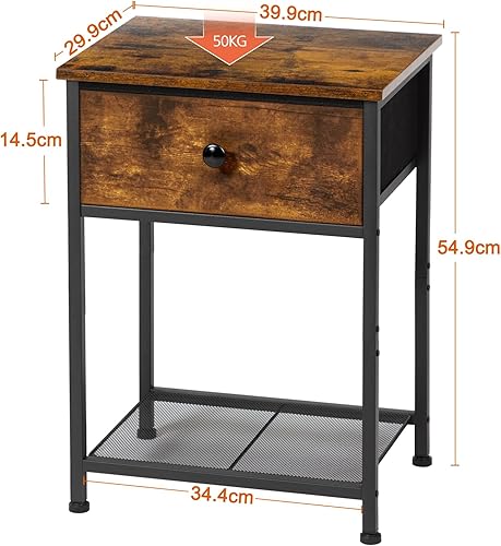 Miniatura 3 de AMHANCIBLE Juego de 2 mesitas de noche con cajón de tela, mesas auxiliares industriales para sala de estar con estante de almacenamiento, mesita de