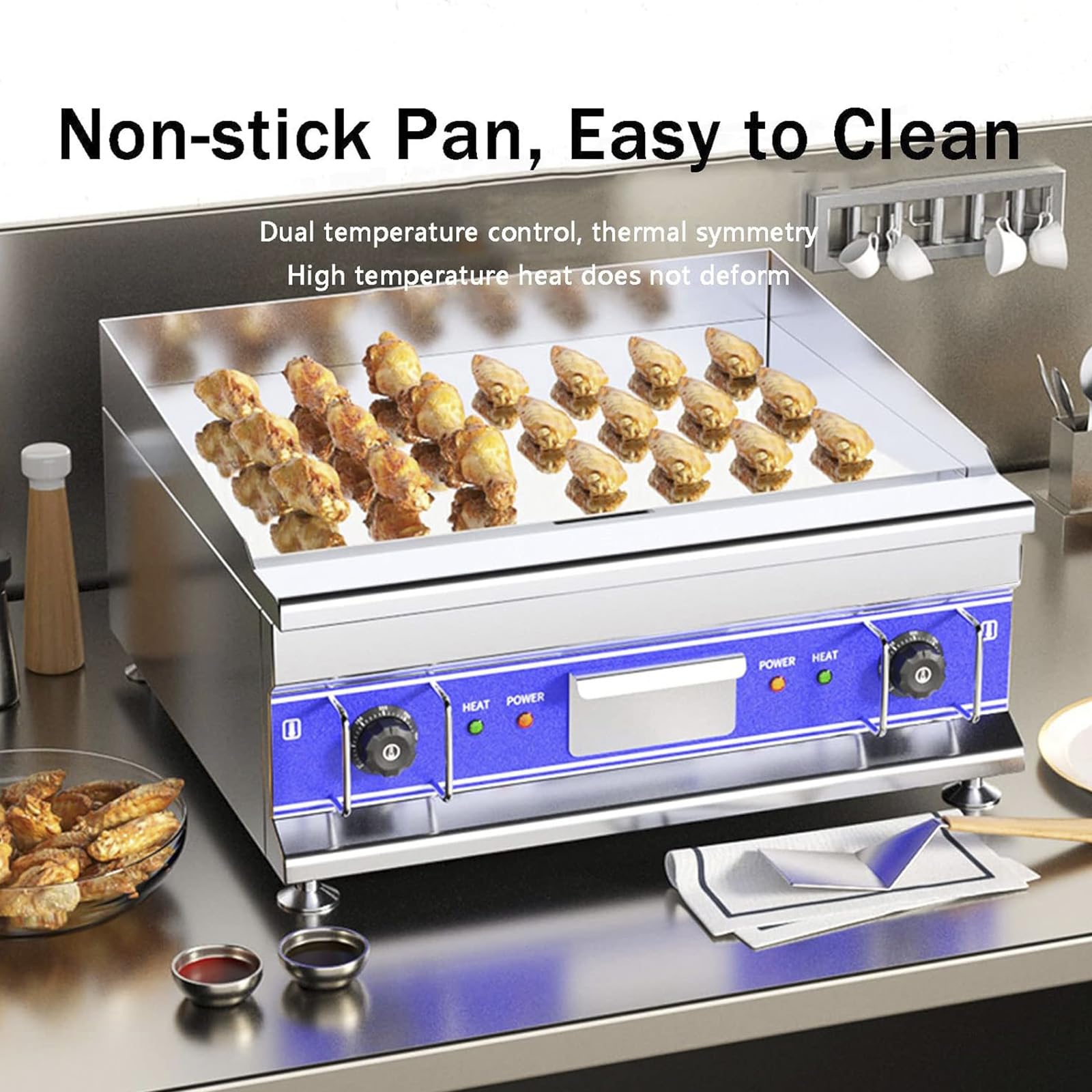 21.6 "X15.7 Encimera Eléctrica Comercial Plancha Plana De Servicio Pesado con Plancha De Hierro Grueso De 10 Mm Antiadherente Placa De Cromo para Uso En Restaurantes 220V/ 5000W