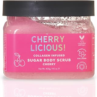 Cherry Licious Body Scrub, Collagen Infused Exfoliating Sugar Body Scrub with Cherry Fragrance, Buffs Away Dry Skin for Smooth, Soft Skin – 400g