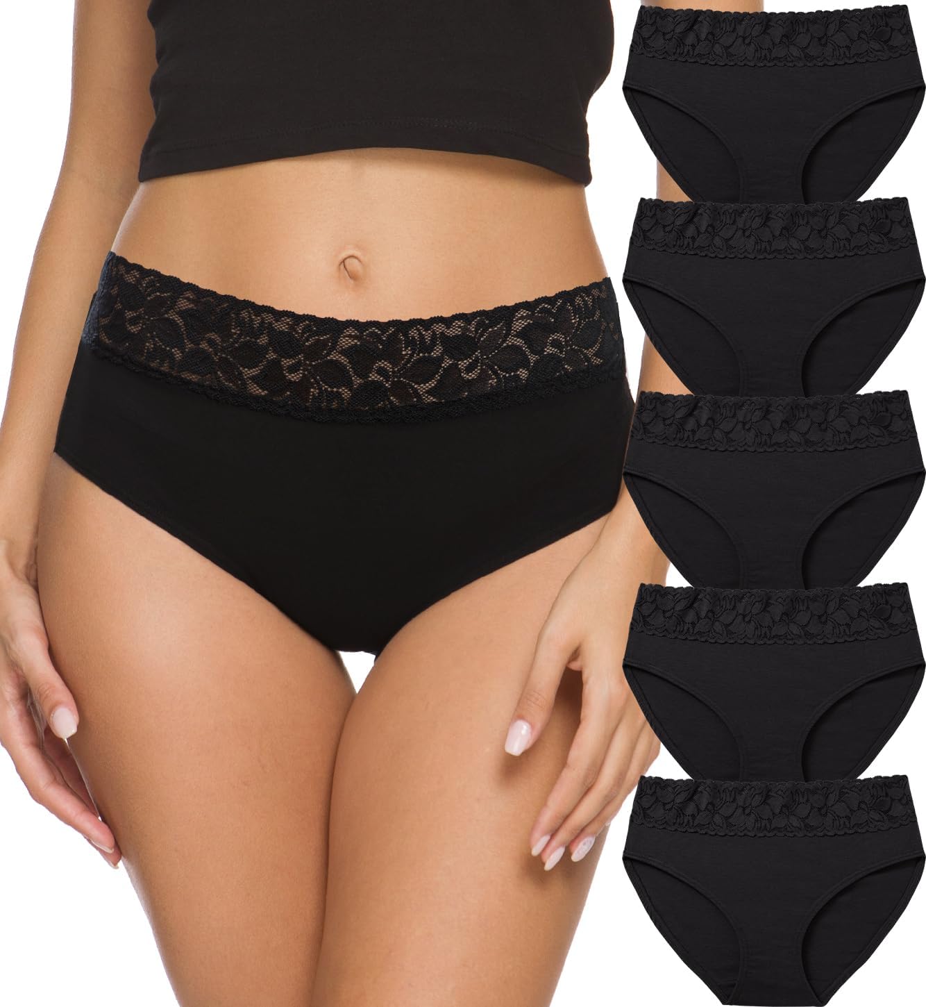 Womens Underwear Cotton Panties for Women Bikini Underwear Soft Hipster Lace Breathable Ladies Briefs 5 Pack
