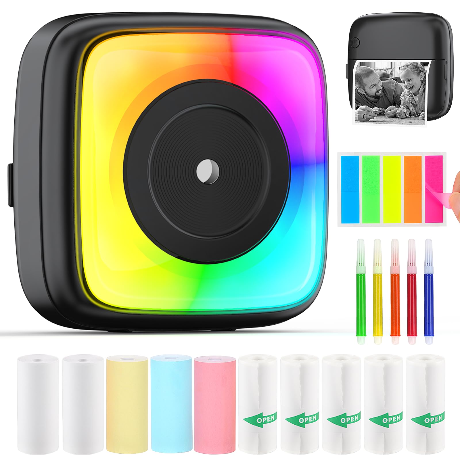 Mini Imprimante Thermique Portable Sans Encre - Bluetooth Pour IOS/Android - Impression Notes, Photos, Listes - Avec Rouleaux Papier Inclus
