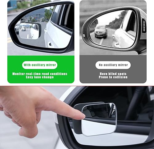 Miniatura 4 de Kewucn 2 espejos de punto ciego para automóvil, espejo retrovisor convexo de vidrio HD sin marco, punto ciego gran angular con palo ajustable,