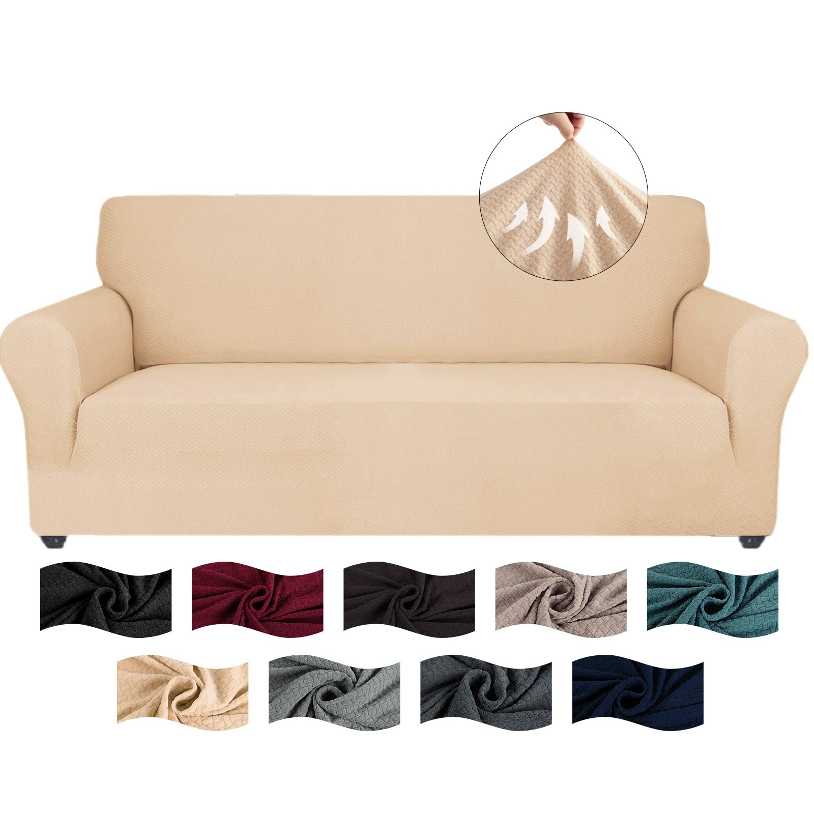 CYCMACO Copridivano 3 Posti Con Braccioli, Copridivani Elasticizzato Antiscivolo, Universale Moderno Copri Divano Antigraffio, Sofa Cover Antimacchia, Lavabile In Lavatrice, Beige Giallo
