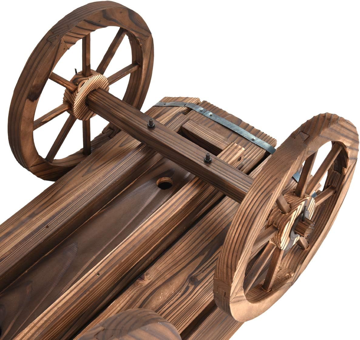 HAPPYGRILL Wood Wagon, Decorative Flower Planter Pot Stand with 4 Wheels & Drainage Holes, Outdoor Wagon Planter for Patio, Backyard