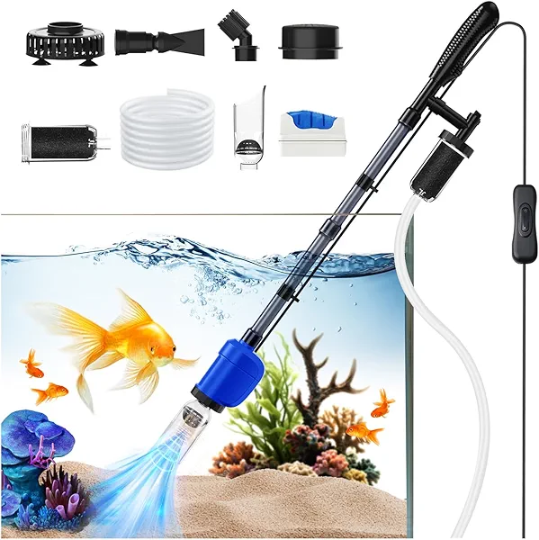 Funukle Aquarium Vacuum Gravel Cleaner，6 in 1 Multi Function Electric Fish Tank Vacuum Gravel Cleaner with Strong Suction for Water Change Wash Sand Water Circulation(110V/32W)