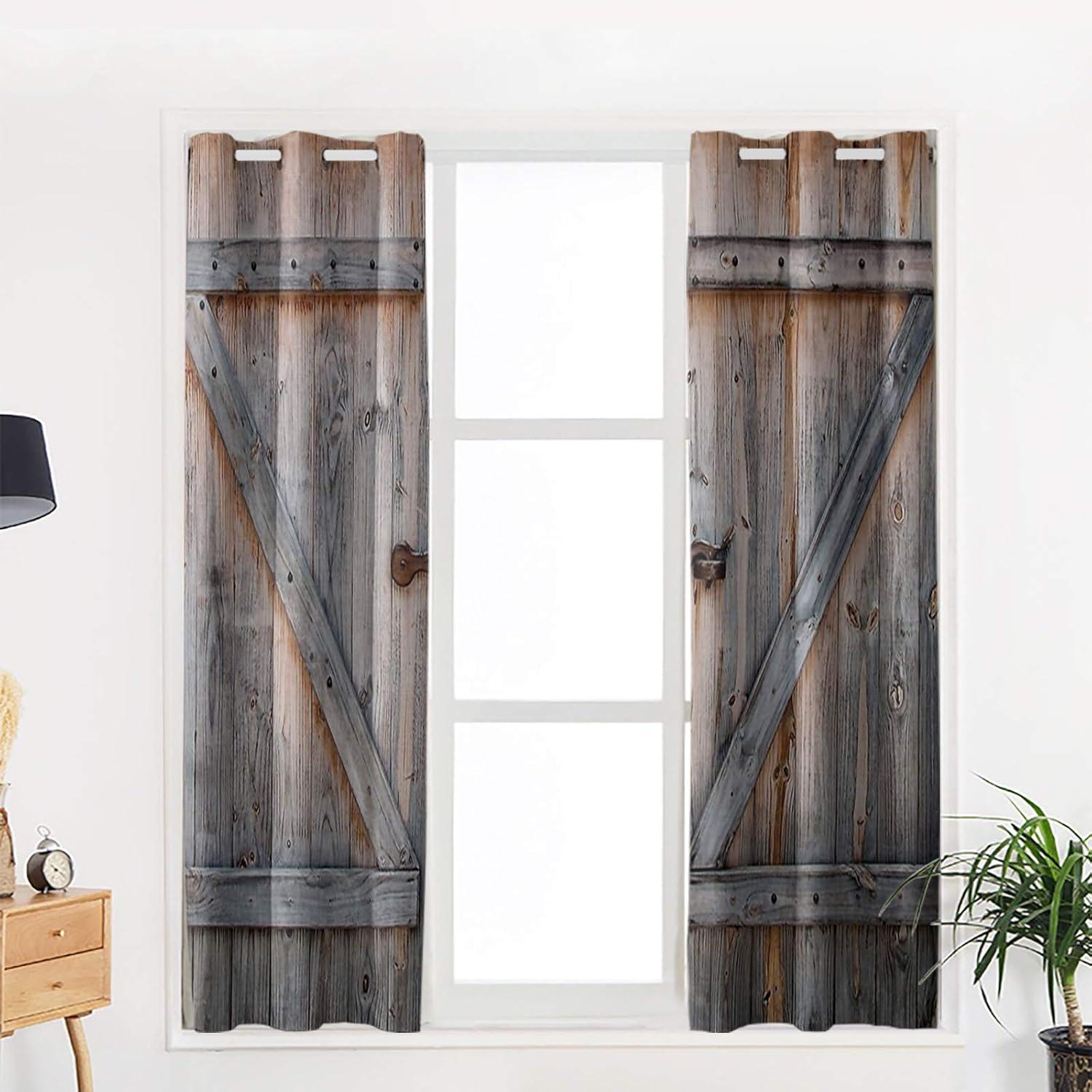 Tech Deals 🔥 Blackout Curtains Thermal Insulated Western Barn Door Farmhouse Vintage Board Room Drapes Window Curtain for Bedroom Living Room Set of 2 Curtain Panels Home Fashion 40x63inch