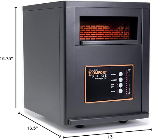 Miniatura 6 de Comfort Deluxe de Airnmore, con PTC de cobre, calentador de espacio infrarrojo con control remoto, 1500 W, certificación ETL con ajustes altos y