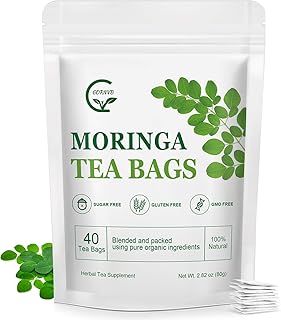 Moringa Tea Bags | 100% Pure Moringa Leaf Tea | Antioxidant-Rich, Caffeine-Free Herbal Tea | Supports Immunity, Energy & Digestion, 40 Count | Gluten-Free, Non-GMO