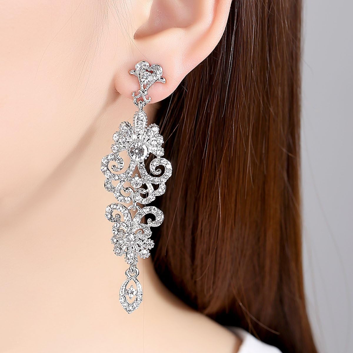 mecresh Gold/Silver Rhinestone Chandelier Wedding Bridal Dangle Earrings - Image 3