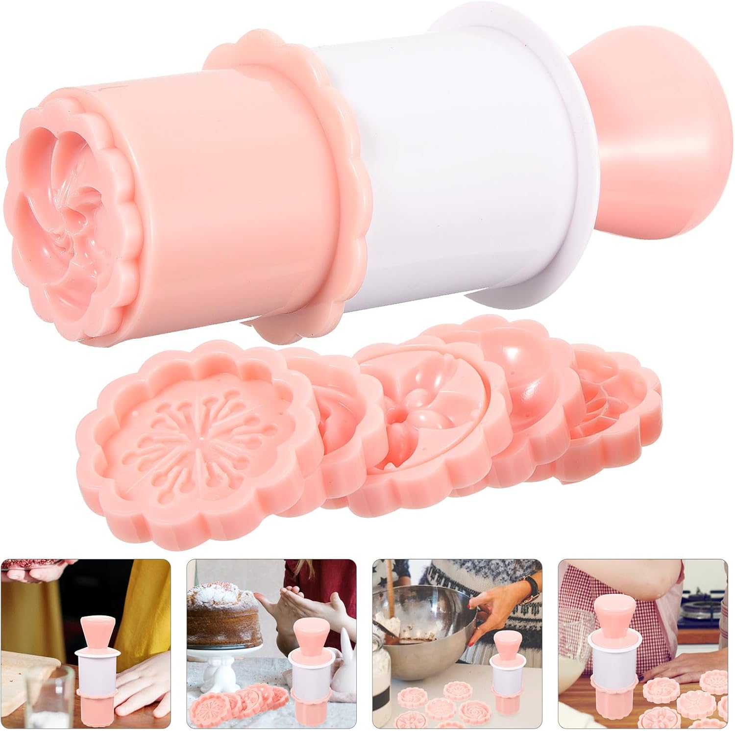 Pink ABS Cookie Press Mold DIY Reusable Hand Press for Party Kitchen